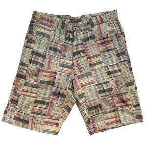 SIEGFRIED Vintage Madras Patchwork Shorts Plaid Flat Front Cotton Size 36